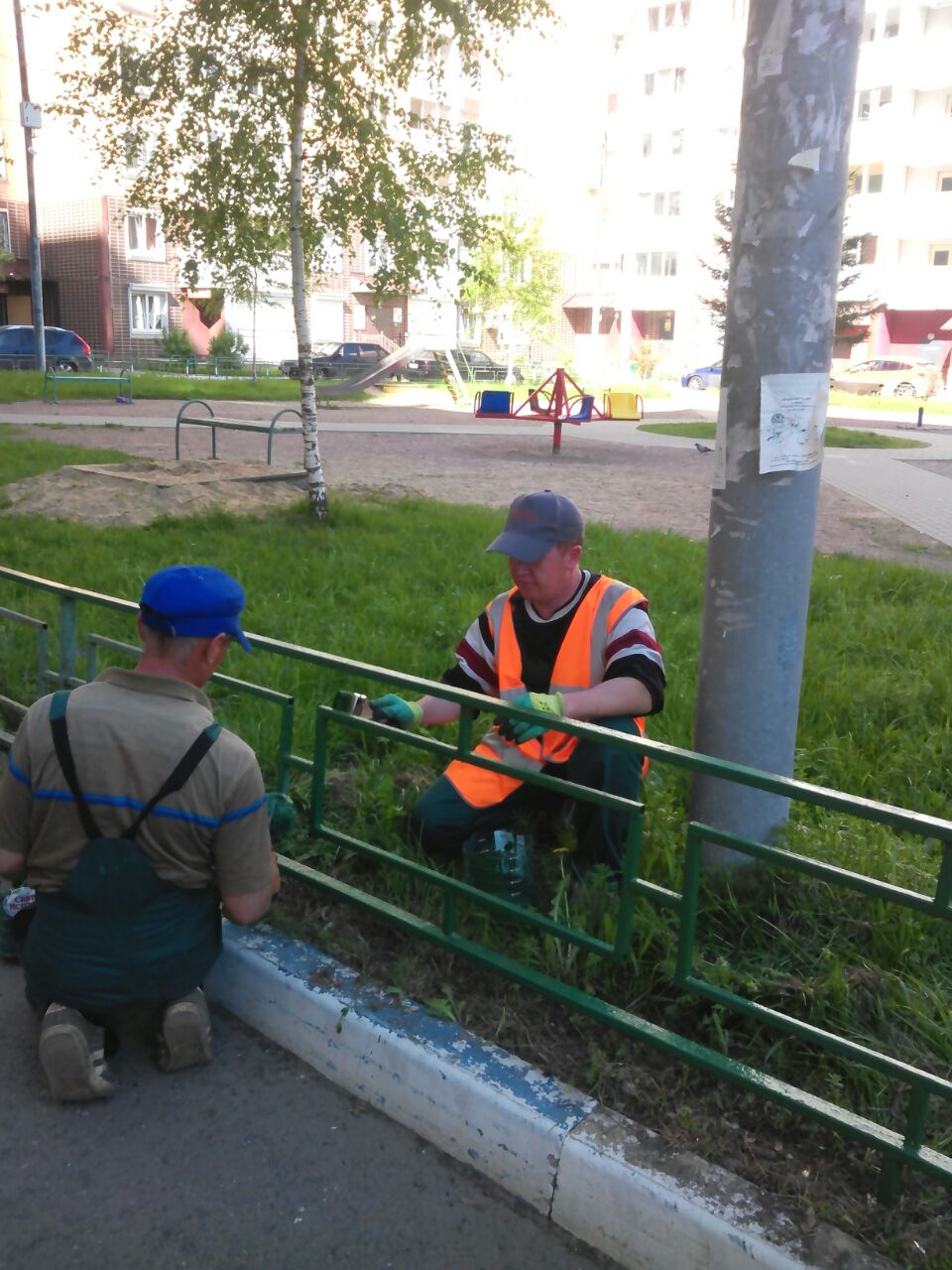 Выполнена покраска металлических ограждений палисадников у многоквартирного дома по адресу: Развилка, д.45.