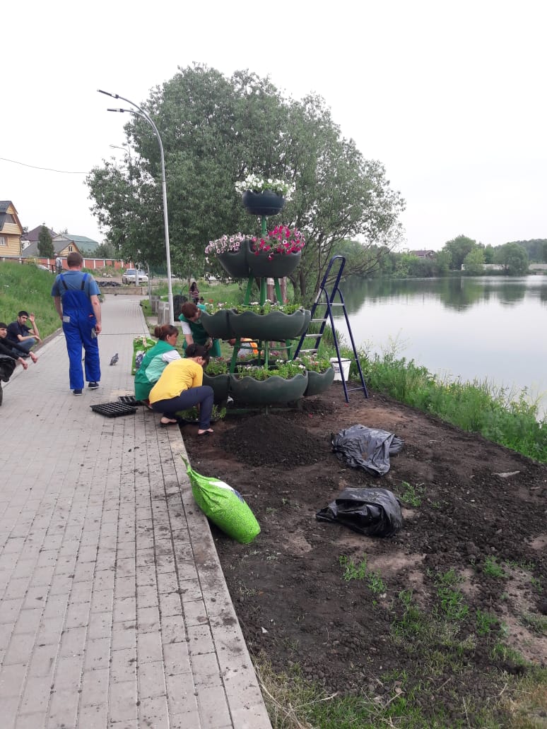 В рамках работ по благоустройству территории около Нижнего Ащеринского пруда установлены клумбы и высажены цветы